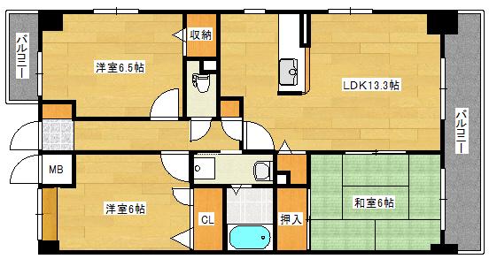 エスペランサ西原(3LDK/4階)の間取り写真
