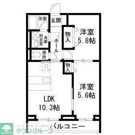ポワール東長沼(2LDK/1階)の間取り写真