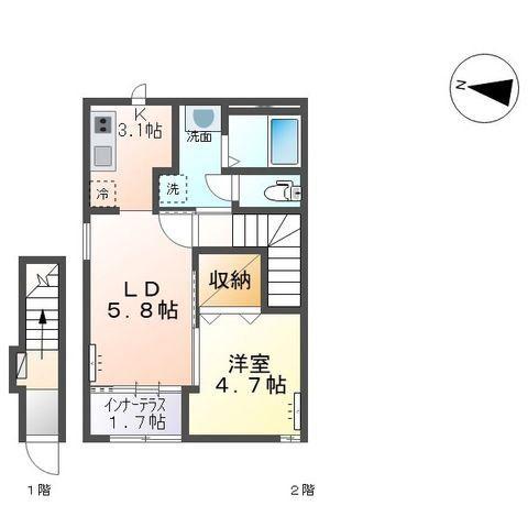 エスポワール六丁の目(1LDK/2階)の間取り写真
