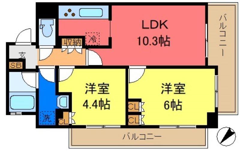 ナイスシティアリーナ新小岩(2LDK/6階)の間取り写真