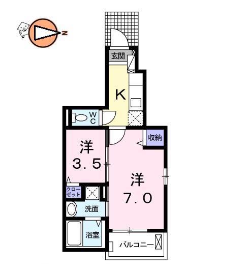 アグレアーブルB(2K/1階)の間取り写真