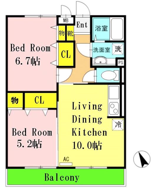 ルコンフォール(2LDK/2階)の間取り写真
