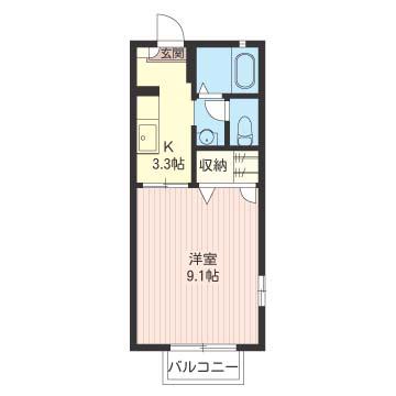 エーデル桜B(1K/1階)の間取り写真