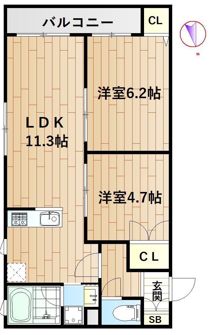 アルカディアナガセ(2LDK/3階)の間取り写真
