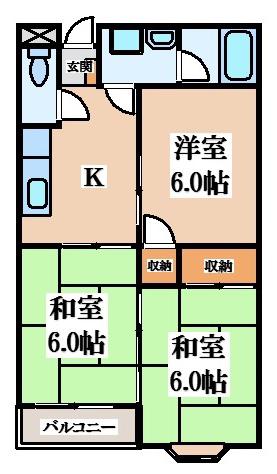 シャトーMOII(3DK/2階)の間取り写真