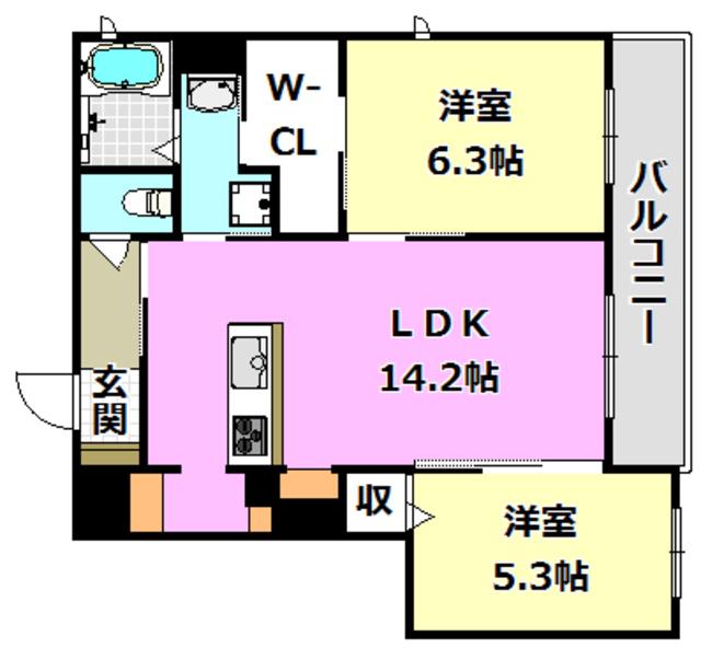 WIZARD CLUB(2LDK/1階)の間取り写真