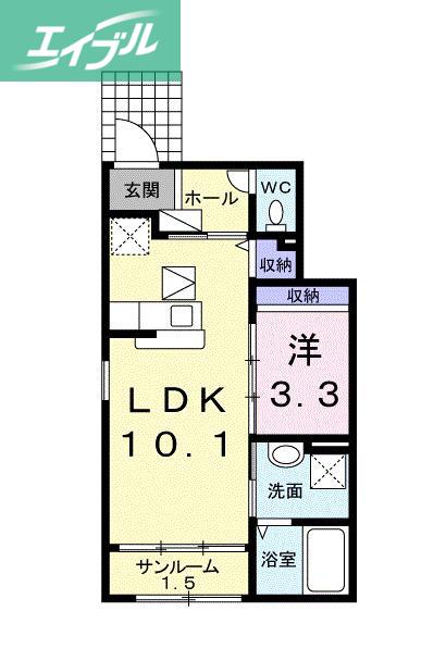 エスマルテC棟(1LDK/1階)の間取り写真