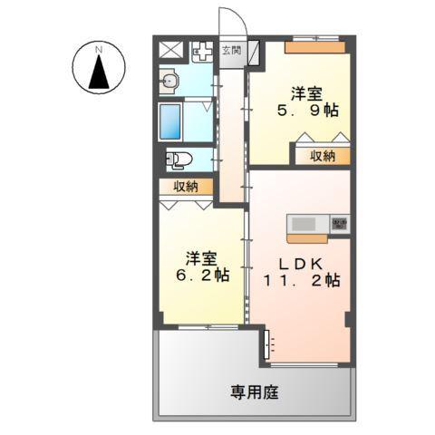 レーグル2番館(2LDK/1階)の間取り写真