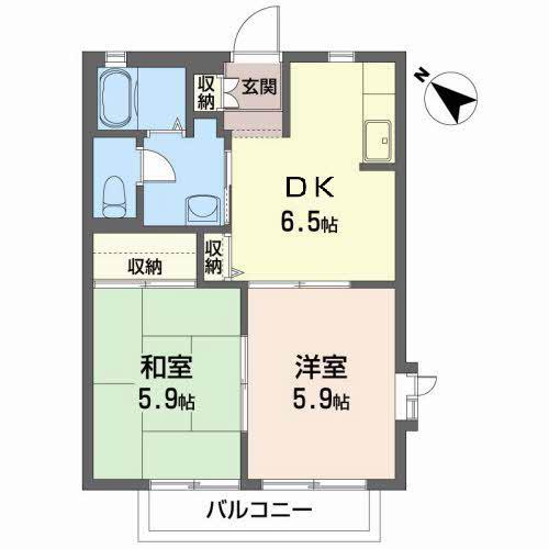 ディアコートタウンII(2DK/2階)の間取り写真