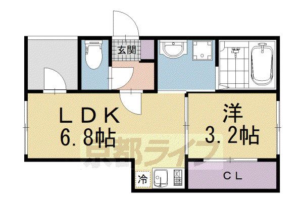 ハーモニーテラス深草キトロ町(1DK/2階)の間取り写真