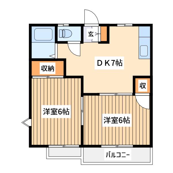 クレールハイム(2DK/1階)の間取り写真