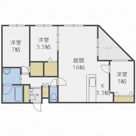 カカオ円山(3LDK/3階)の間取り写真