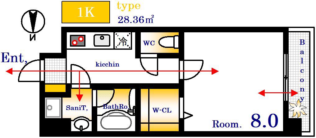 ラフェリア東観音(1K/5階)の間取り写真
