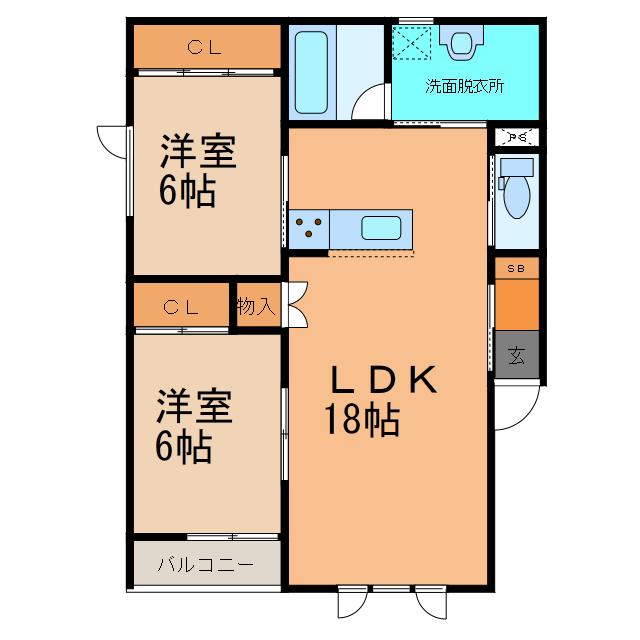 TOWNヒルズ193(2LDK/3階)の間取り写真