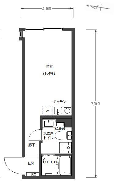 BASE三ツ沢下町(ワンルーム/2階)の間取り写真