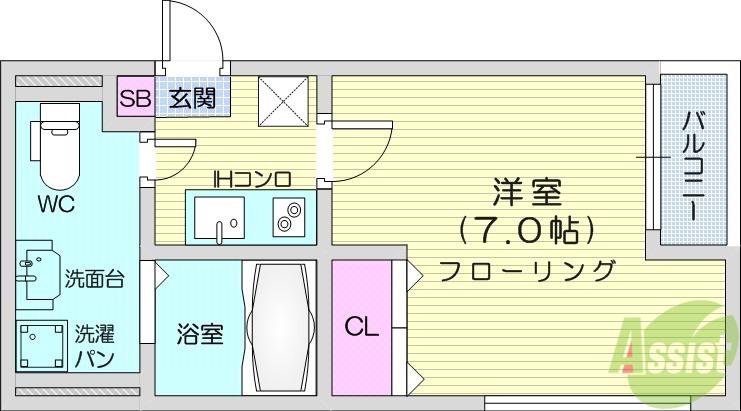 アルカンシェルREN1(1K/2階)の間取り写真