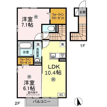 ラウレア福田A棟A棟(2LDK/2階)の間取り写真