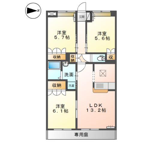 メルヴェイユ(3LDK/1階)の間取り写真