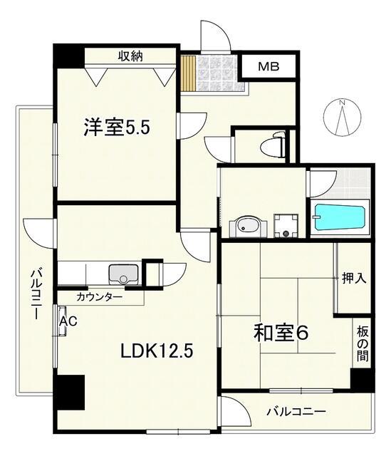 エスポワール青葉台(2LDK/6階)の間取り写真