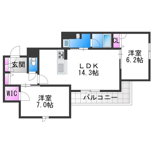 ヒュッゲ コート(2LDK/2階)の間取り写真