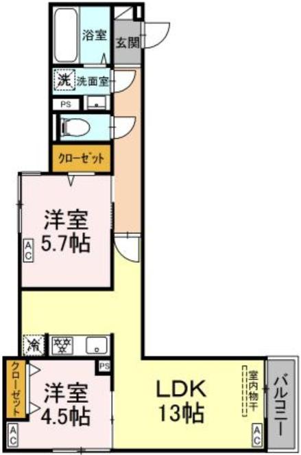 セレスティア南田中(2LDK/3階)の間取り写真