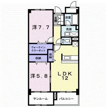 シャトーグラース(2LDK/2階)の間取り写真