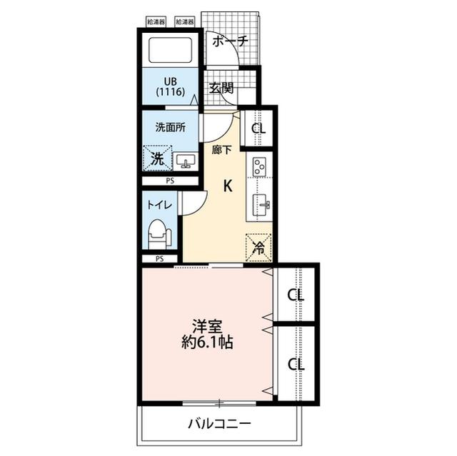 アムールソラ(1K/1階)の間取り写真