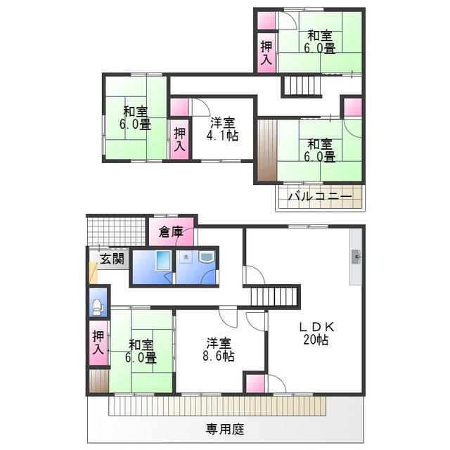 堺市西区上戸建て(6LDK/1階)の間取り写真