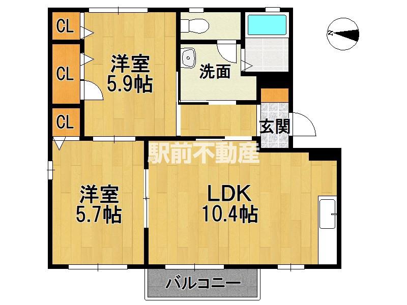 ラ シエロB棟(2LDK/1階)の間取り写真
