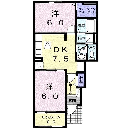 リバーサイド指宿(2DK/1階)の間取り写真