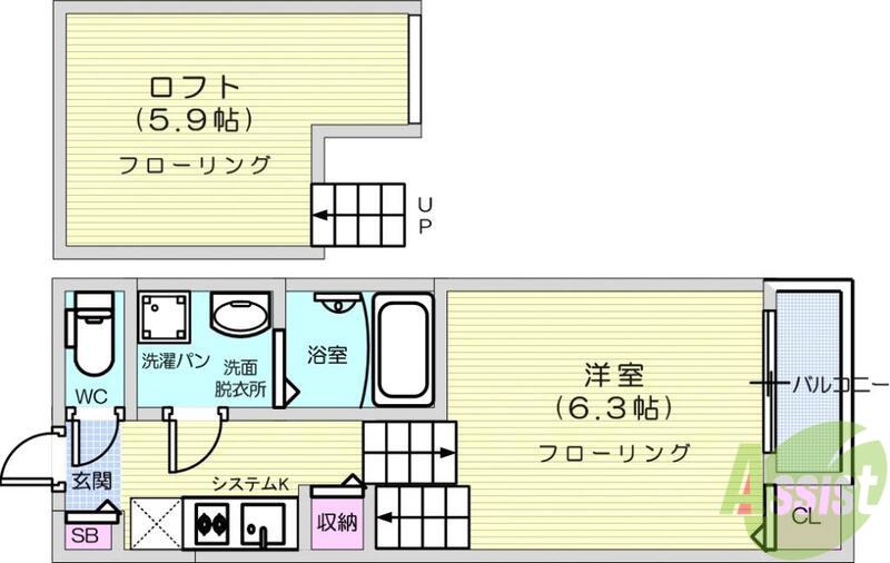 ハーモニーテラス南小泉Ⅲ(1K/2階)の間取り写真