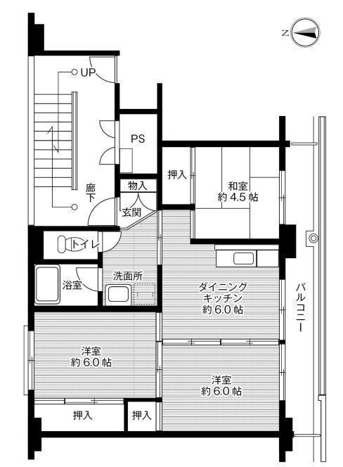 ビレッジハウスせんぼく1号棟(2LDK/3階)の間取り写真