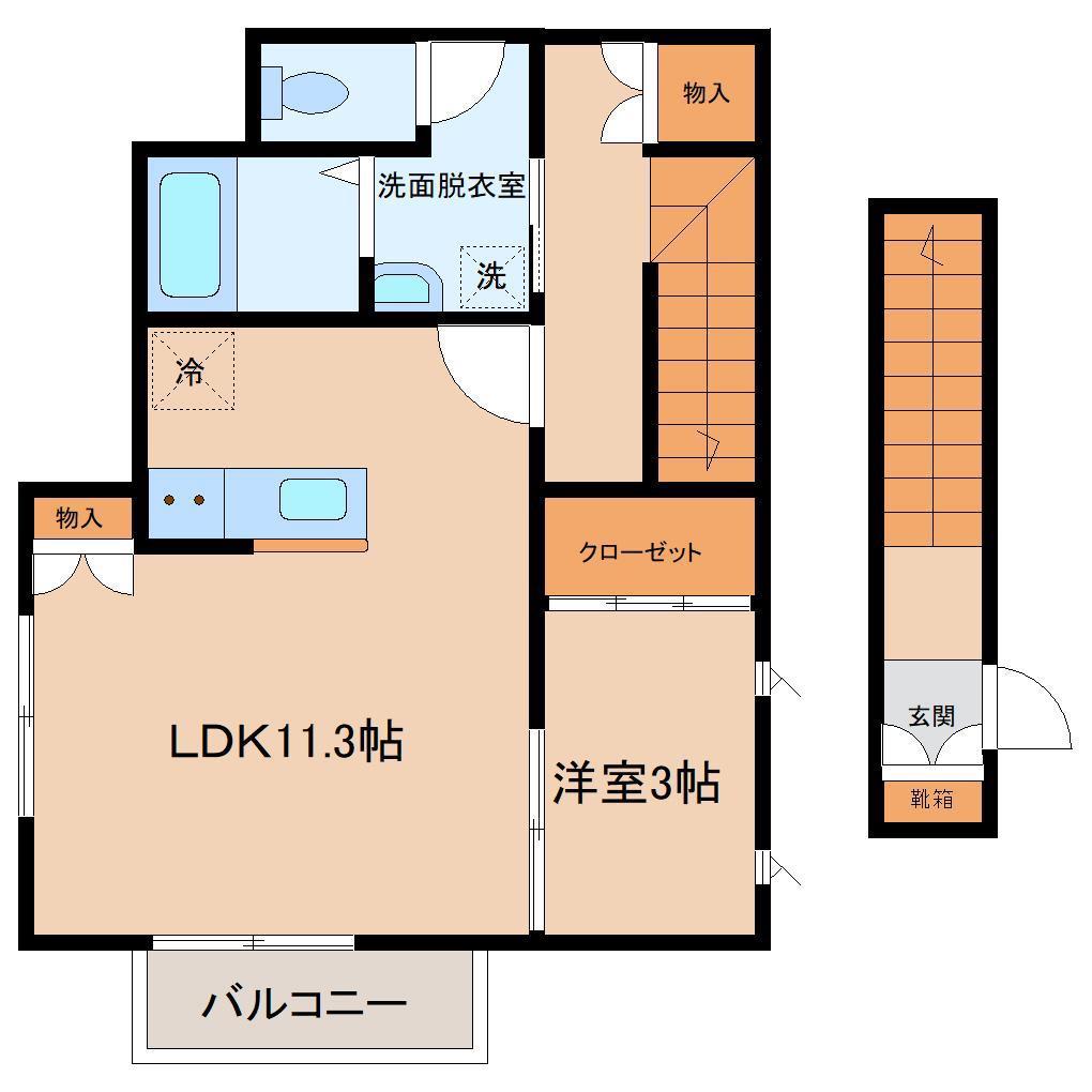 リヴェール上杉A(1LDK/2階)の間取り写真