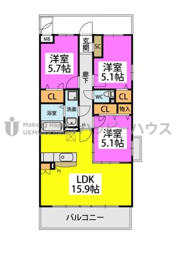 フェリクス(3LDK/5階)の間取り写真