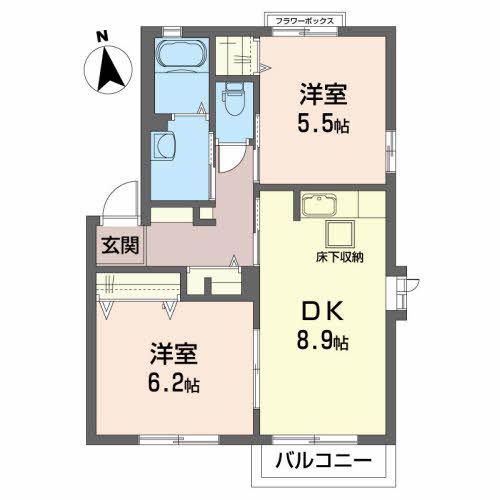 バリュージュ鶴ヶ谷(2DK/1階)の間取り写真