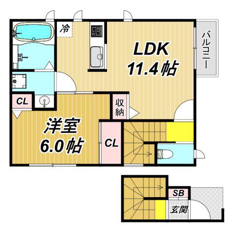 カーサ リンダ(1LDK/2階)の間取り写真