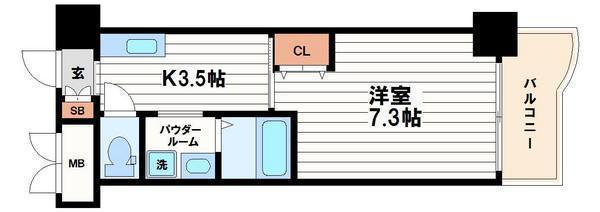 ローズコーポ本町(1K/7階)の間取り写真