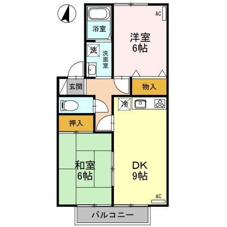 アモールKAZAMA(2DK/2階)の間取り写真