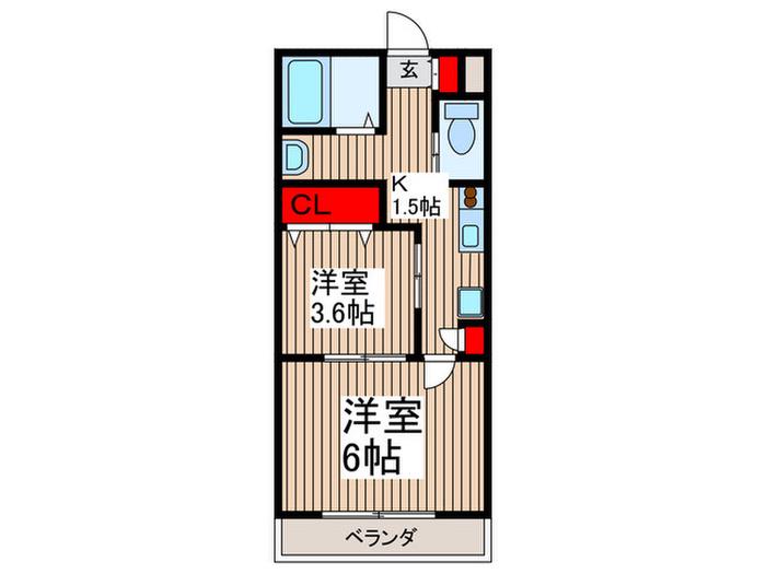 アベニュー新町(2K/1階)の間取り写真