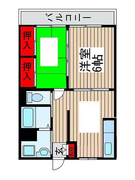 第1コーポ恩田(2DK/4階)の間取り写真