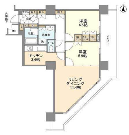 豊洲シエルタワー(2LDK/23階)の間取り写真