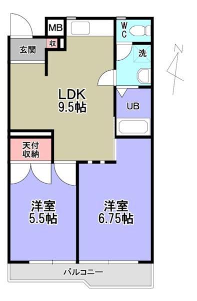 グリーンシャイン芝(2LDK/1階)の間取り写真