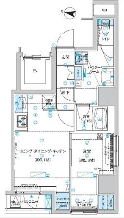 エストゥルース入谷(1LDK/11階)の間取り写真