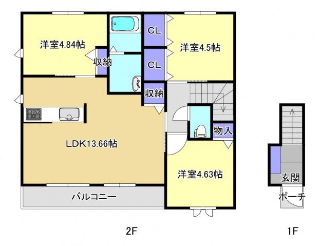 リッシュ・ヴィラ(3LDK/2階)の間取り写真