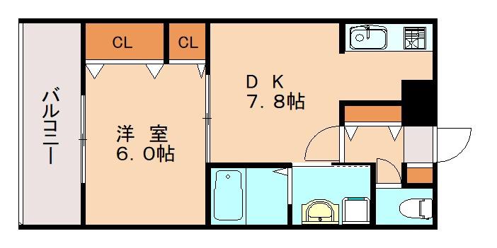 レジディア博多II(1DK/6階)の間取り写真