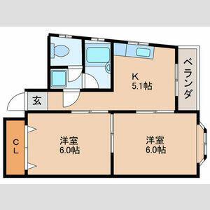 鈴亀ビル(2K/2階)の間取り写真