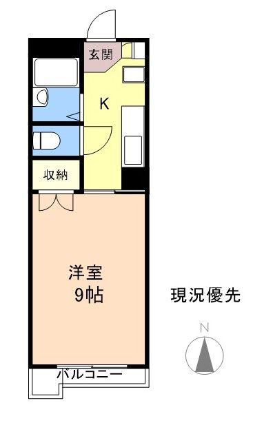 Yマンション(1K/3階)の間取り写真