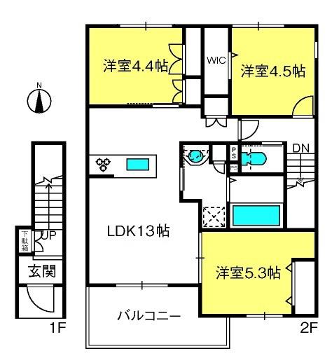 VENT VERT 壱号館(3LDK/2階)の間取り写真