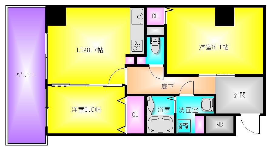ハイラインV(2LDK/5階)の間取り写真