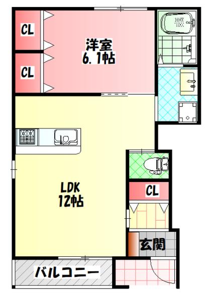 ロイヤルシャーロット(1LDK/1階)の間取り写真